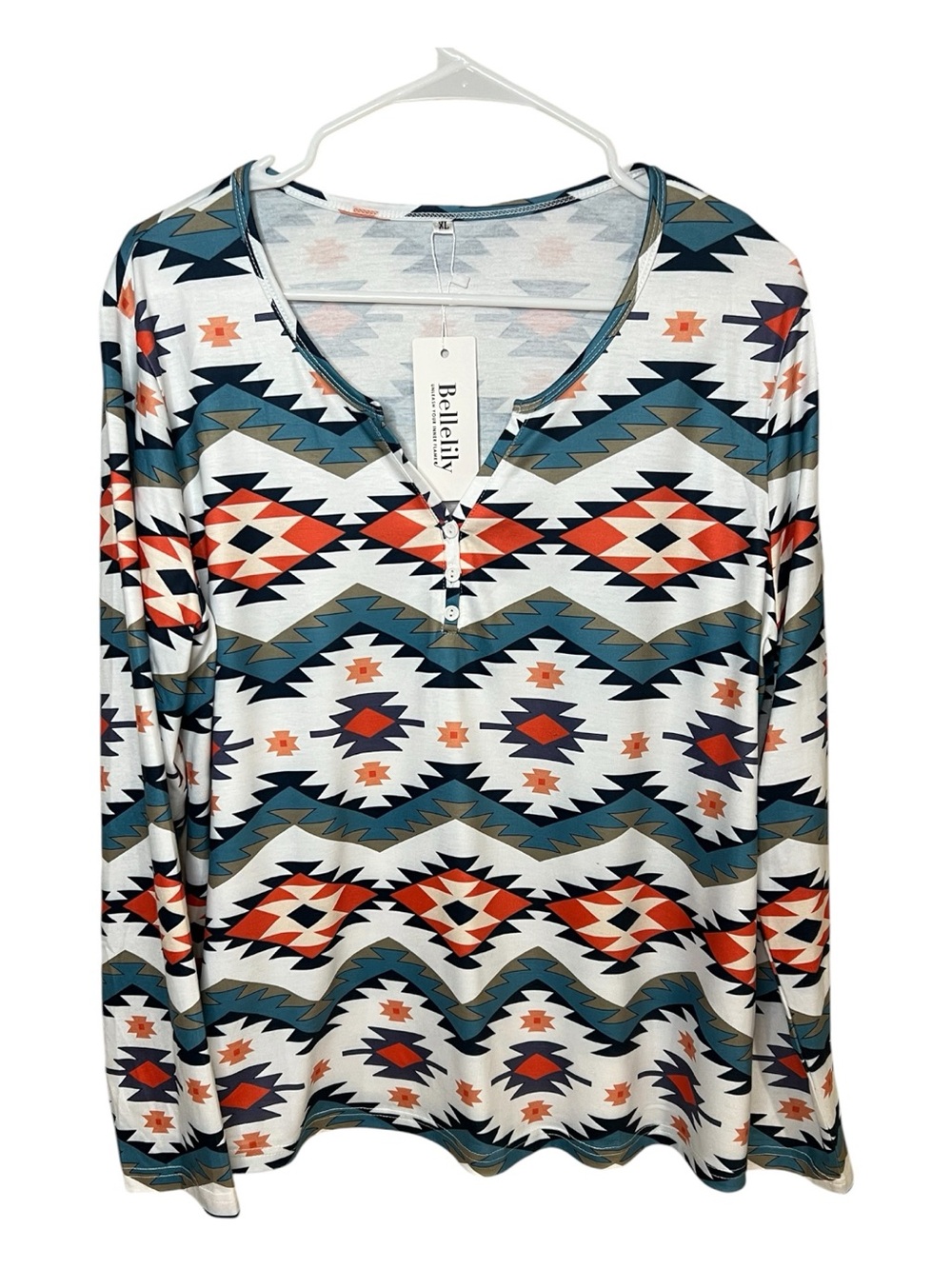 Bellelily Aztec Multi color long sleeve shirt size xl women
